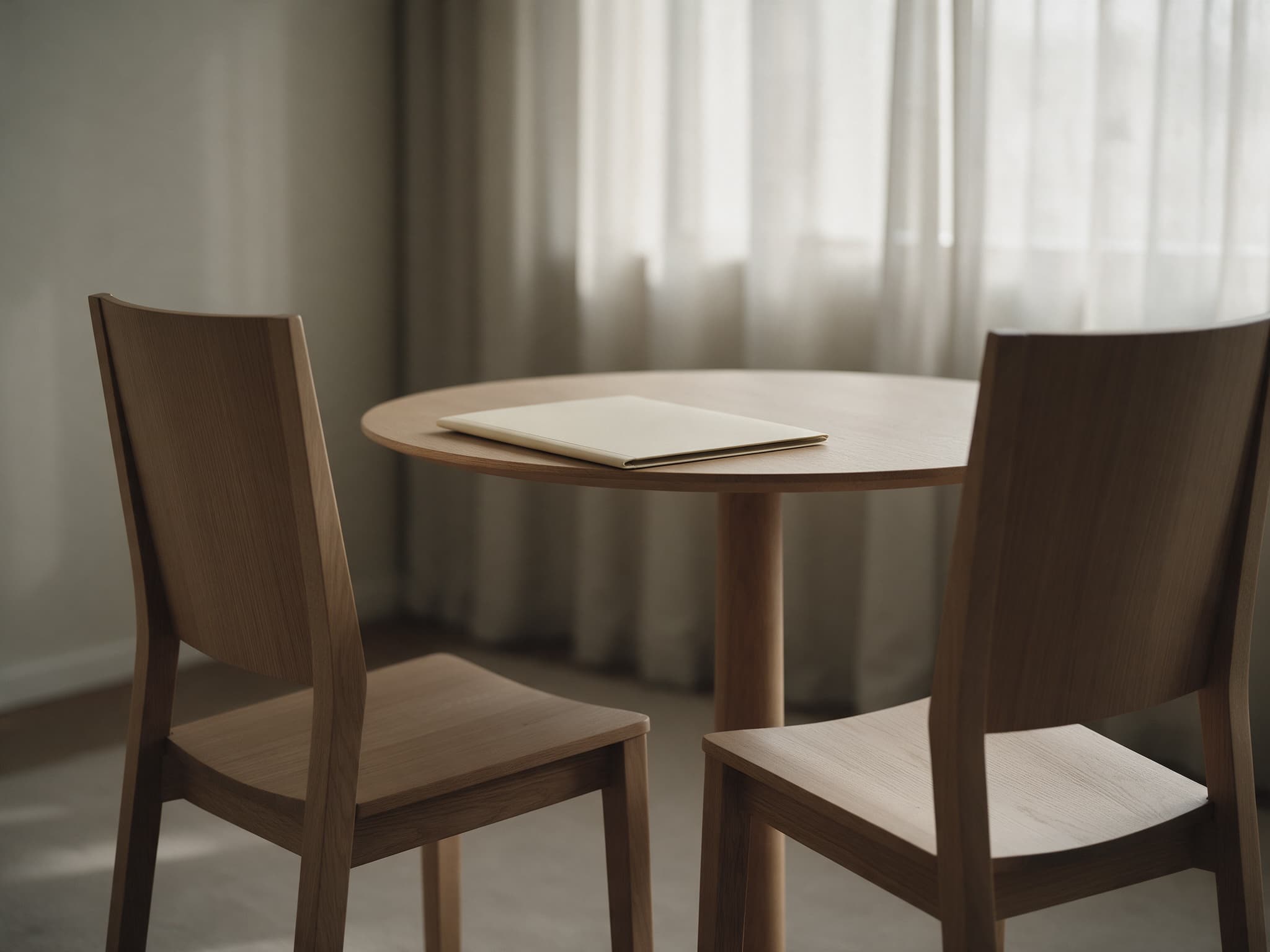 Besprechungsraum mit Akte zwischen zwei Stühlen