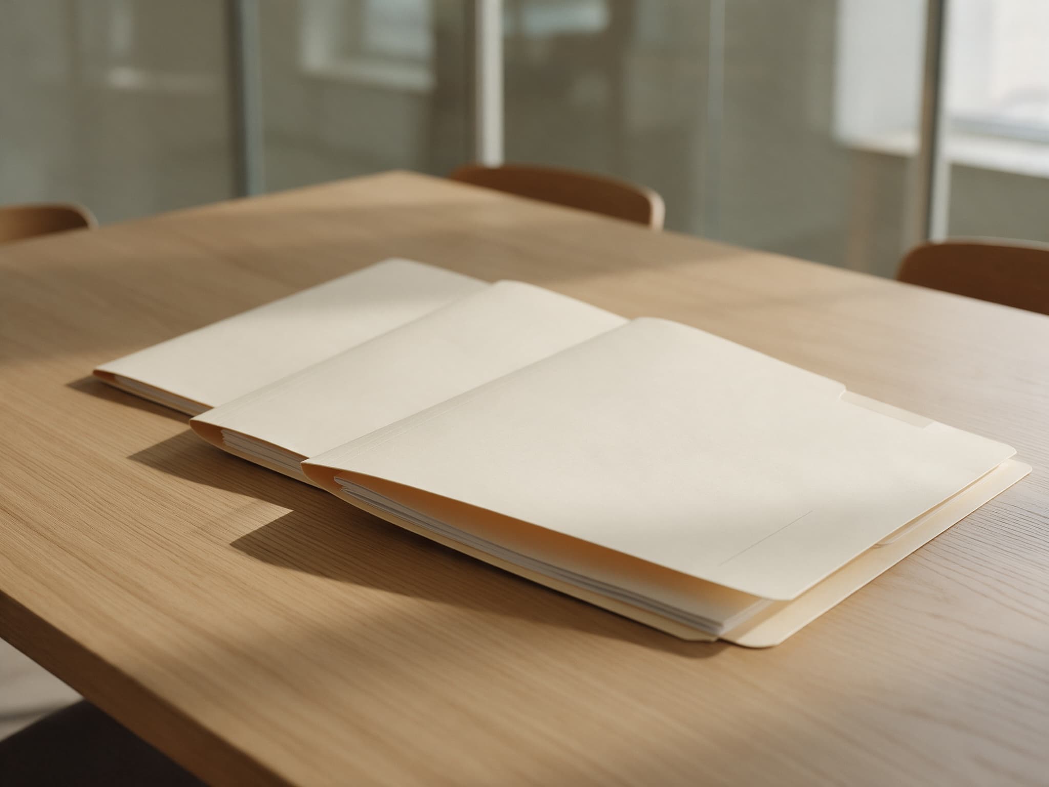 Drei Aktenmappen auf dem Konferenztisch — gemeinsamer Standard